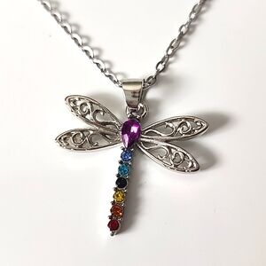Dragonfly Gemstone Necklace 18 inch Chain